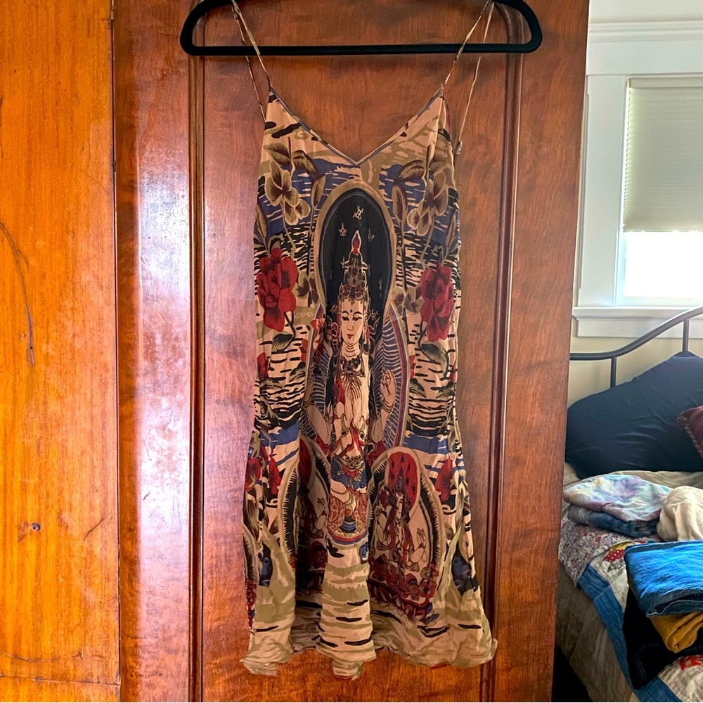 Vintage silk Mary Green slip Buddha print M
